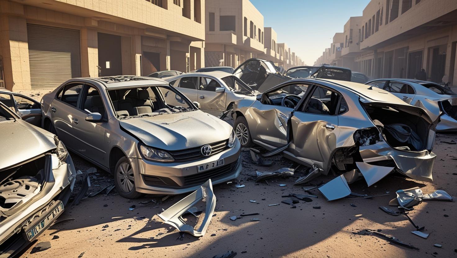 سيارات مصدومة في منطقة صناعية
